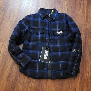 NWT Moncler Genius Fragment Mens Blue Plaid Lumberjack Edgy Down Jacket Size 1